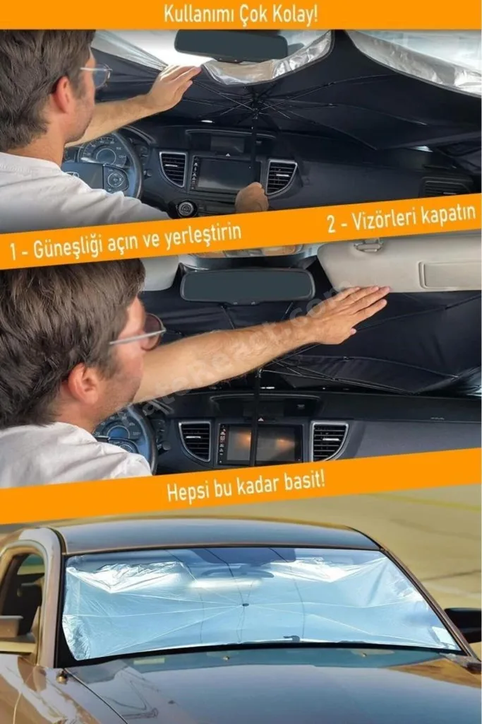 Araba Ön Cam Güneşlik Katlanabilir Güneşlik Şemsiye Ön Cam Gölgelik Büyük Boy 79 Cm X 140 Cm