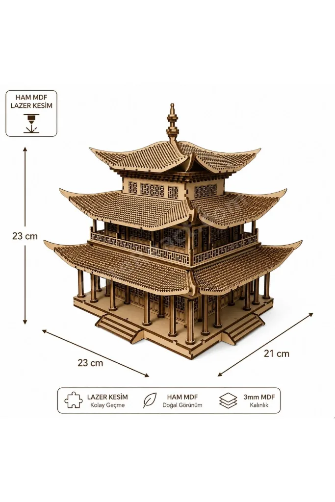 Pagoda Tapınağı Minyatür Ahşap Maket 3D Puzzle DIY Kendin Yap Hobi Koleksiyon Seti