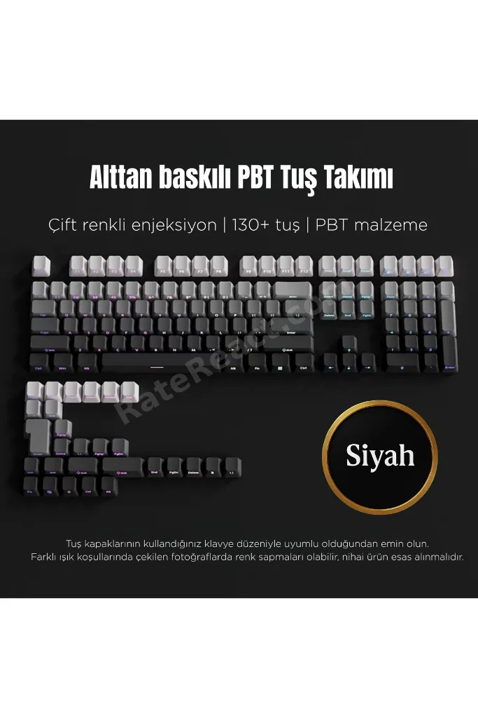 Mekanik Klavye Keycaps Seti- 130 Tuş PBT Çift Baskılı-Alttan Baskılı Gradyen Renkli