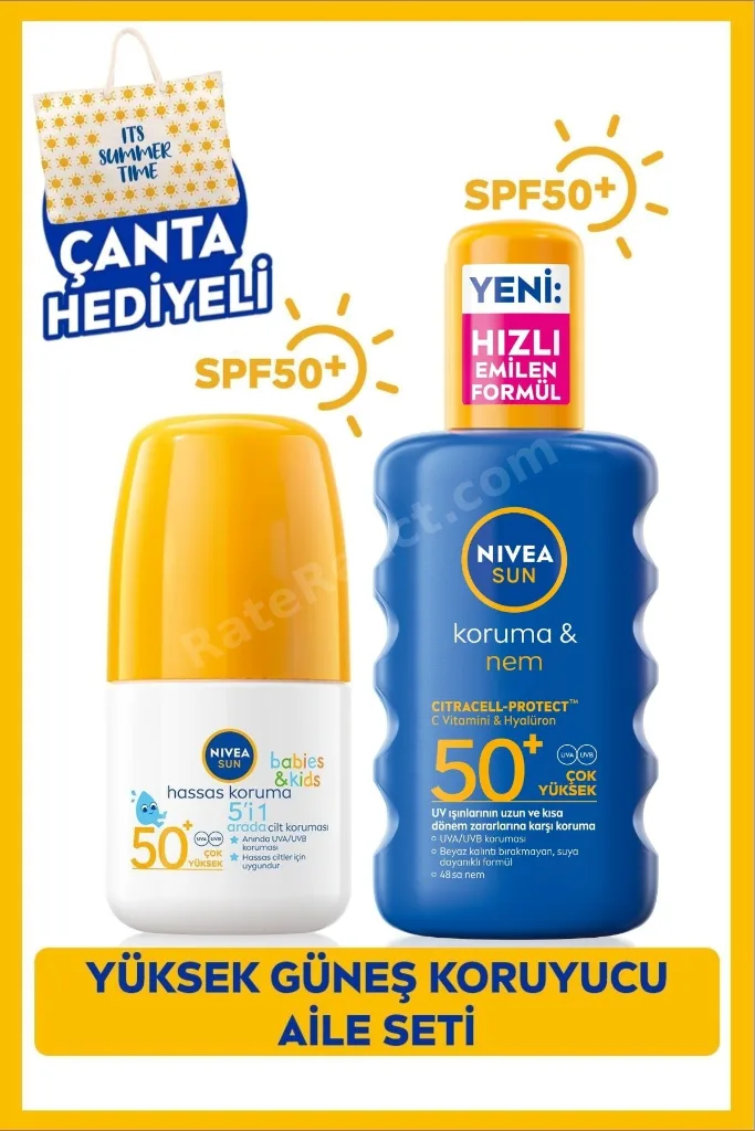 SUN SPF50 Çocuklara Özel Güneş Koruyucu Roll-on 50ml Ve Güneş Koruyucu Vücut Spreyi, Çanta Hediye