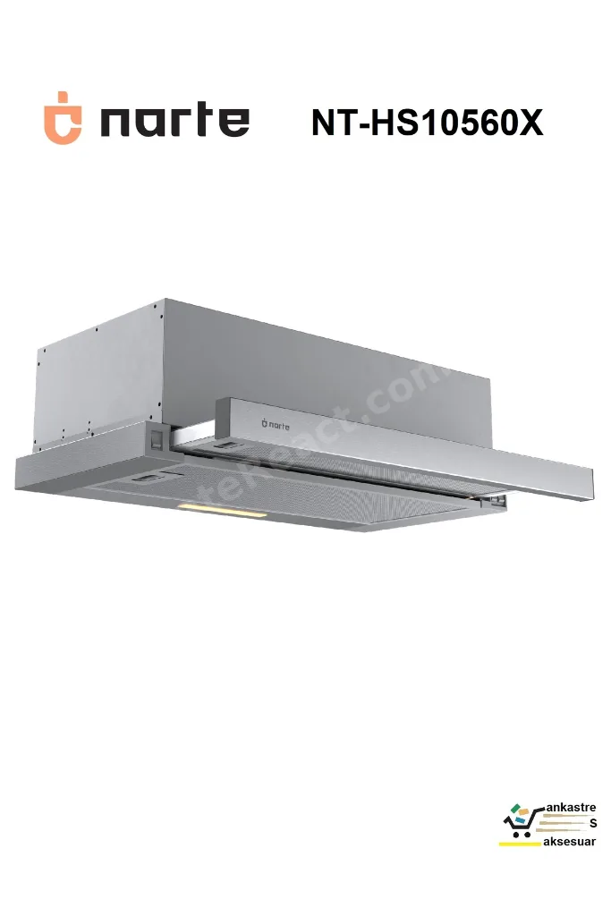NT-HS10560X Sürgülü Aspiratör İnox 60cm 300m³ Çekmeli Ankastre 41dB(A)