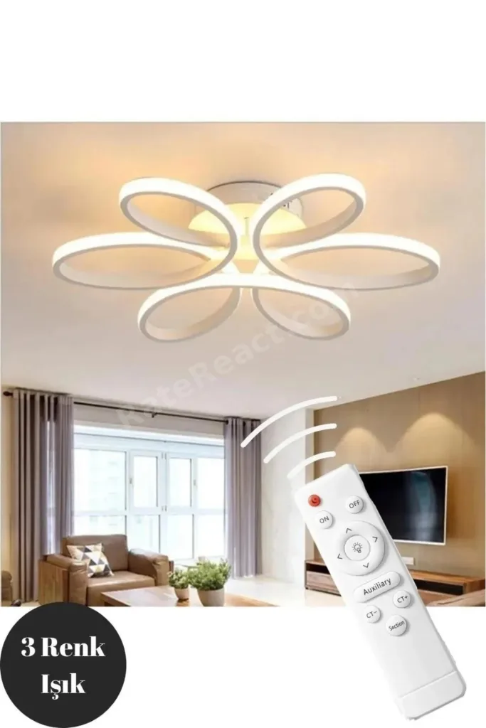 Modern Stella Beyaz Kasa Beyaz Ledli Plofonyer Avize 60 Cm Çap