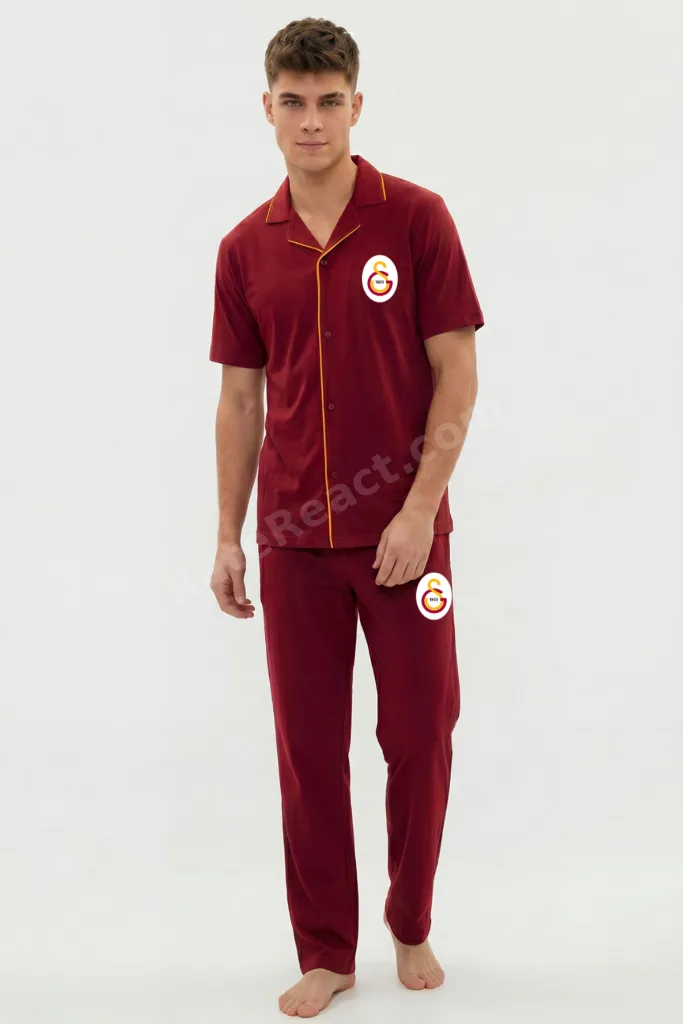 Orijinal Lisanslı Erkek Düğmeli Kare Yaka Pijama Takım