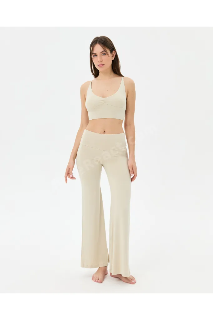 Krem Şortlu Yoga Pantolon İnce Dökümlü Yoga Pantolon