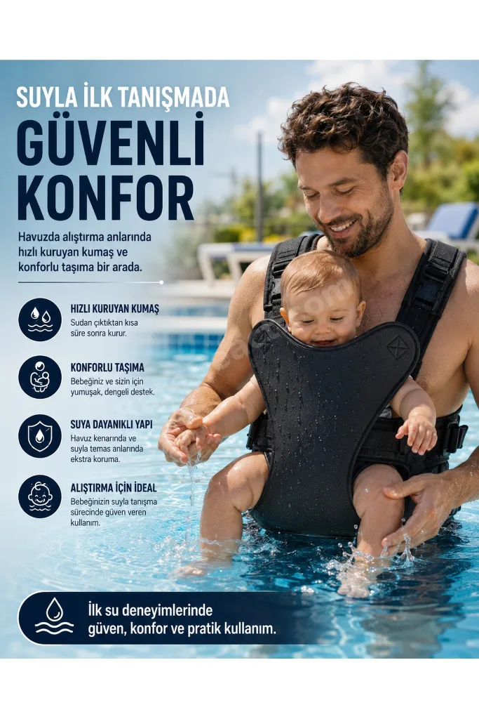 Suya Dayanıklı Hızlı Kuruyan Bebek Kanguru, Havuz ve Deniz Kullanımına Uygun Ergonomik Bebek Taşıyıcı Kanguru