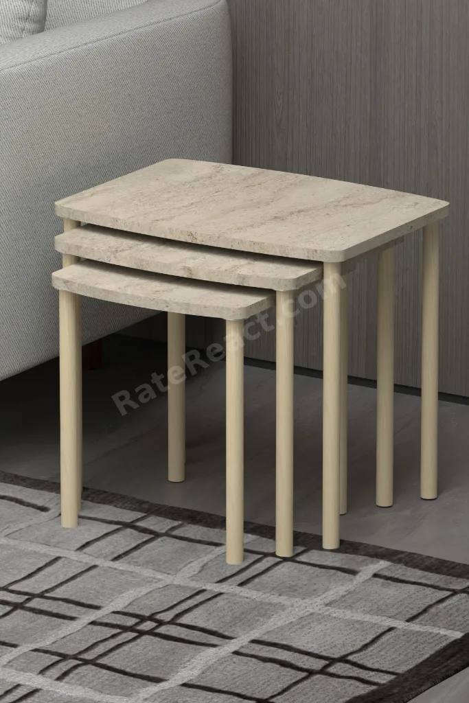 Traverten Geniş Yüzeyli Modern 3lü Zigon Zehpası Servis Sehpası Çay Sehbası