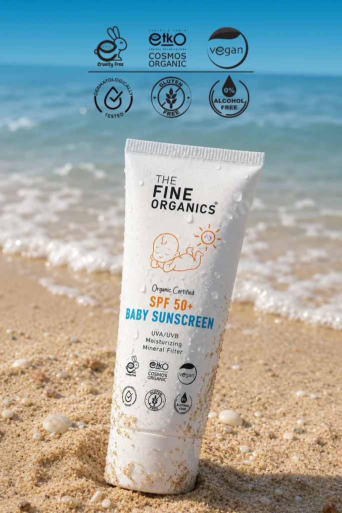 Organik Sertifikalı SPF 50+ UVA/UVB Mineral Filtreli Bebek Güneş Kremi, Vegan Güneş Kremi