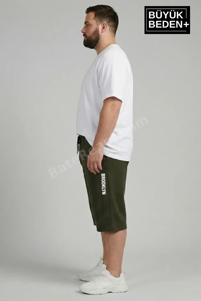 Büyük Beden Erkek Kapri Şort Brooklyn Baskılı Rahat Kalıp 3XL-6XL SPR26BSR591-02