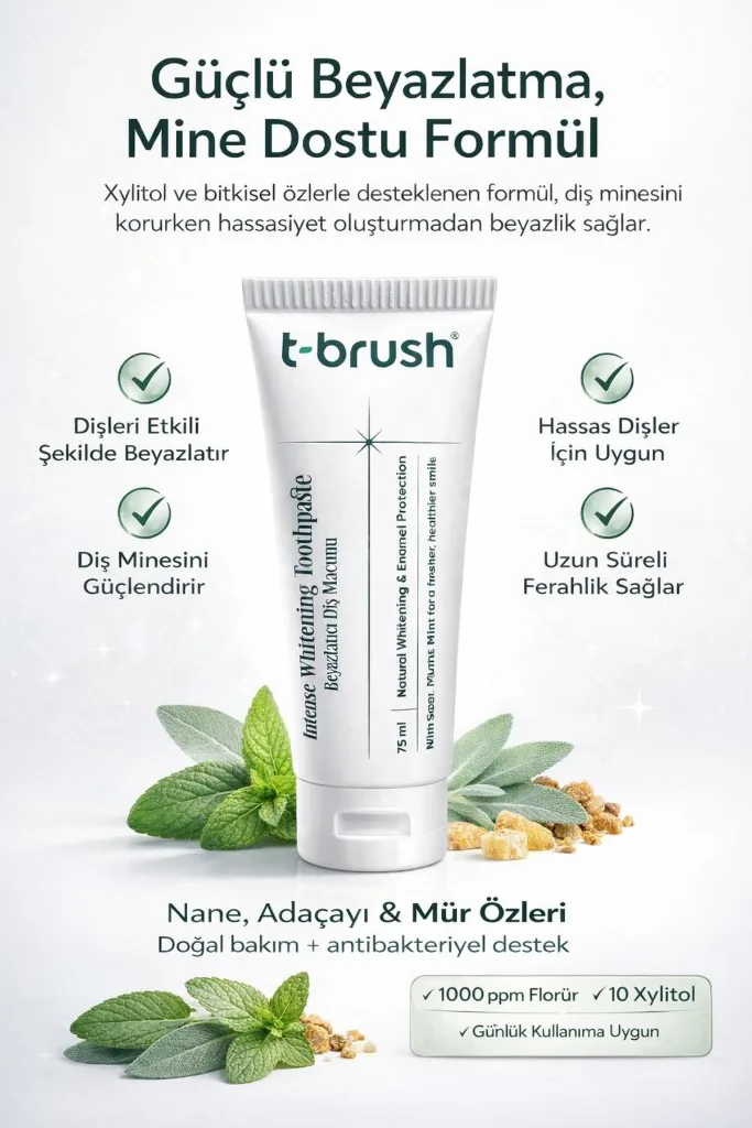 T-Brush Beyazlatıcı Diş Macunu 75ml – Günlük Ağız Bakımı ve Diş Beyazlatma Etkili ve Plak Karşıtı