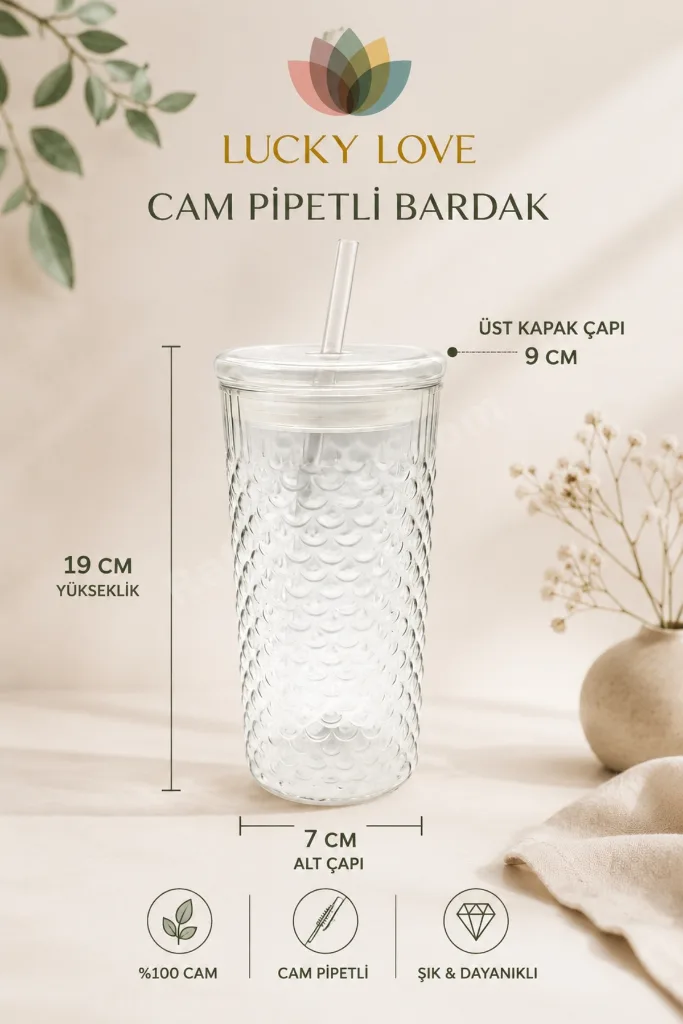 Squama Cam Kapaklı Borosilikat Soğuk Kahve Bardağı – 650 ml