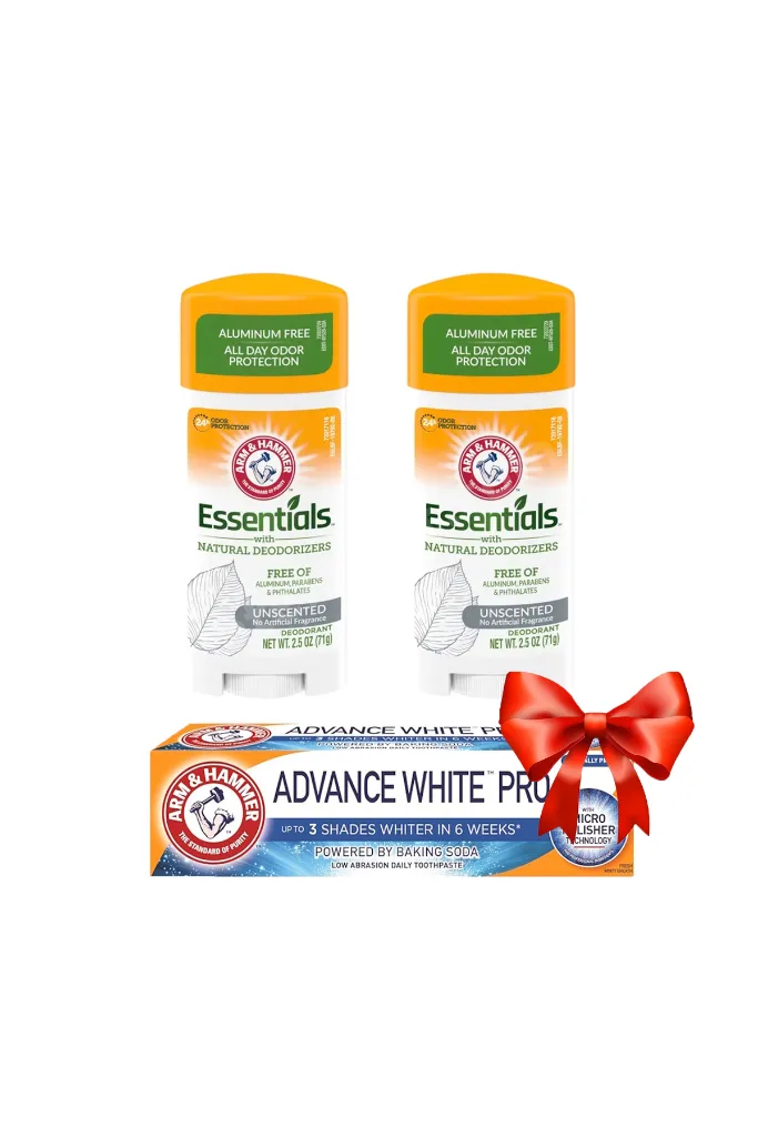 Arm & Hammer Essentials Unscented (Kokusuz) Doğal Katı Jel Deodorant 2.5Oz / 71gr (2 Adet) + Advanced White Pro (Beyazlatıcı) Diş Macunu 75ml Hediye