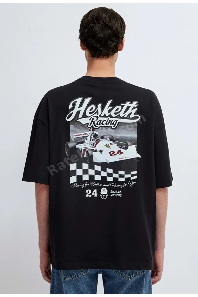 M0613354 Hasketti 24 Racing Baskılı Tişört Erkek T-Shirt SİYAH