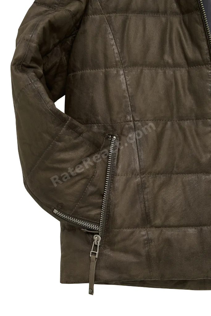 Wermer Erkek Haki Kapüşonlu Deri Mont 25WGD6592W4