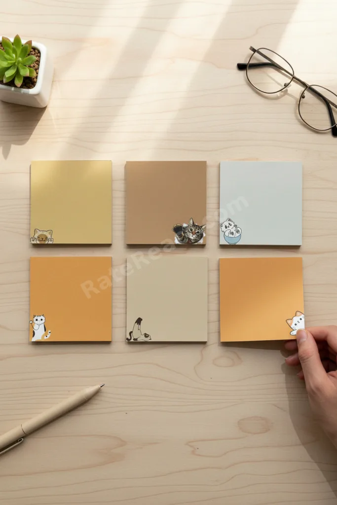 6'lı Kedi Desenli Memopad Seti, (10x10) 110 gr Kalın Kağıt Notepad, Bloknot, Not Defteri,