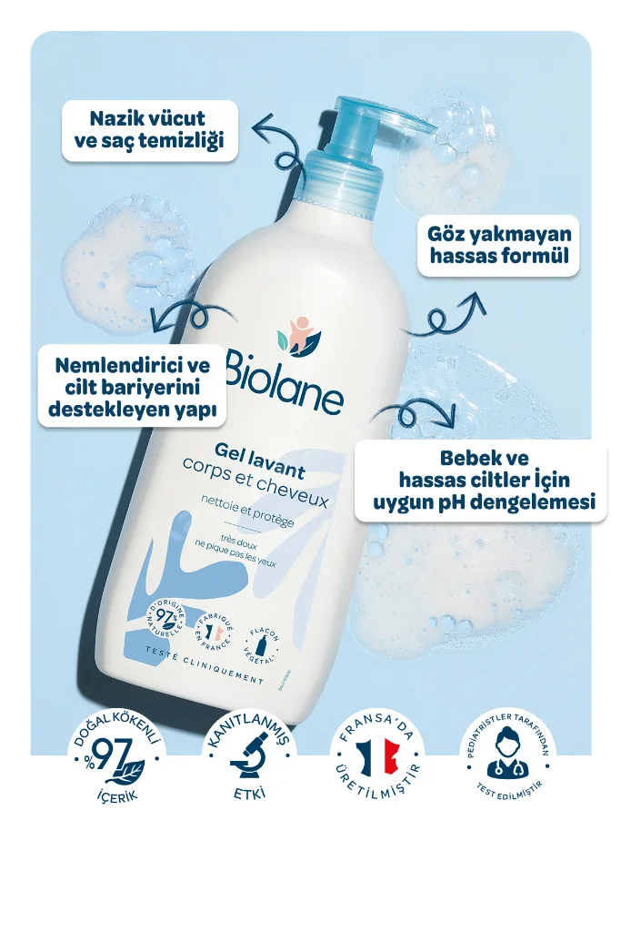 %97 Doğal İçerikli Sabunsuz Yenidoğan Saç ve Vücut Bebek ve Çocuk Şampuanı Pompalı (350ml)