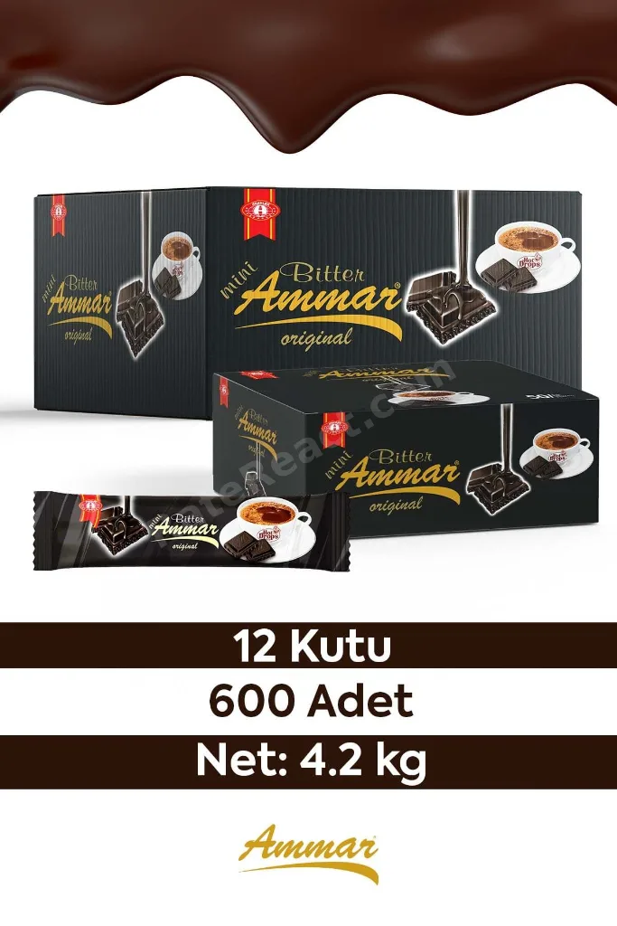 Bitter Çikolata %25 Kakao'lu, Glutensiz, '4.2 KG' (12 Kutu = 600 Adet) Kahve Yanı, İkramlık