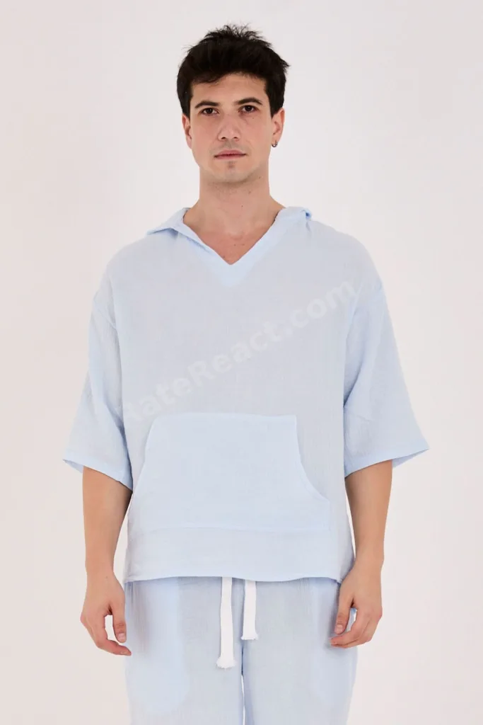 %100 Pamuk 2XS-10XL Arası Bol Kesim Yazlık Hoodie Bebe Mavi