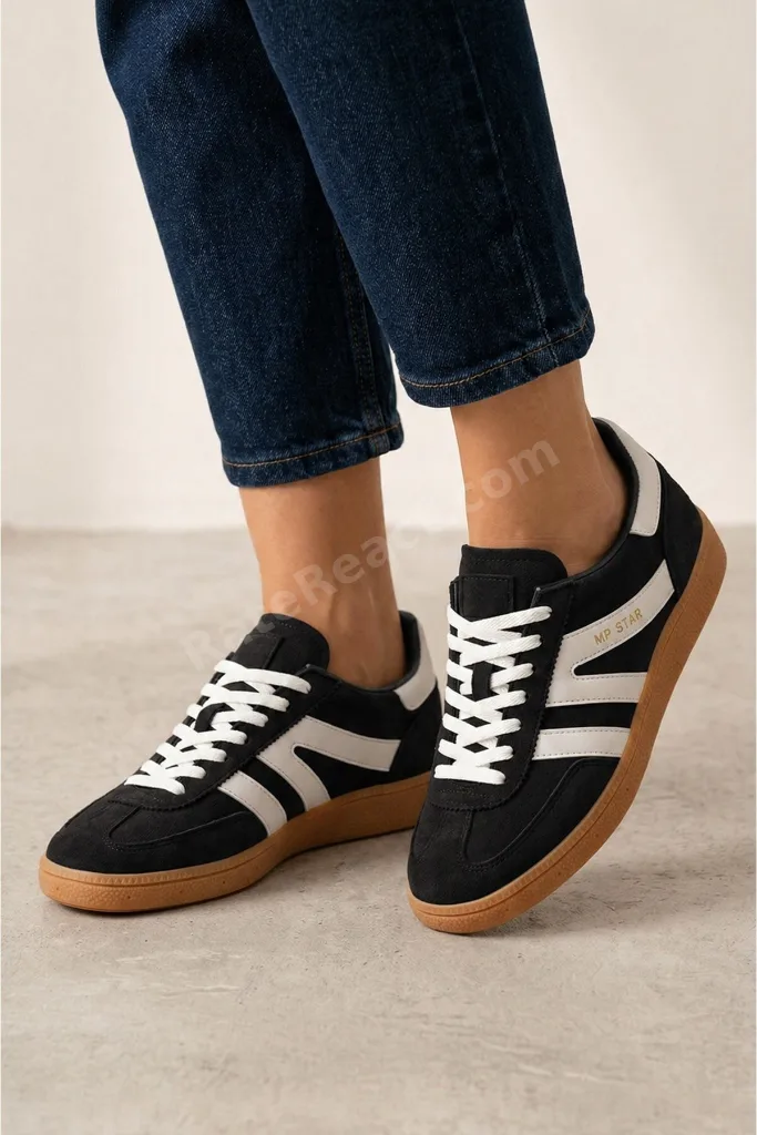 Rahat Bağcıklı Günlük Spor Ayakkabı Kadın Sneaker Siyah