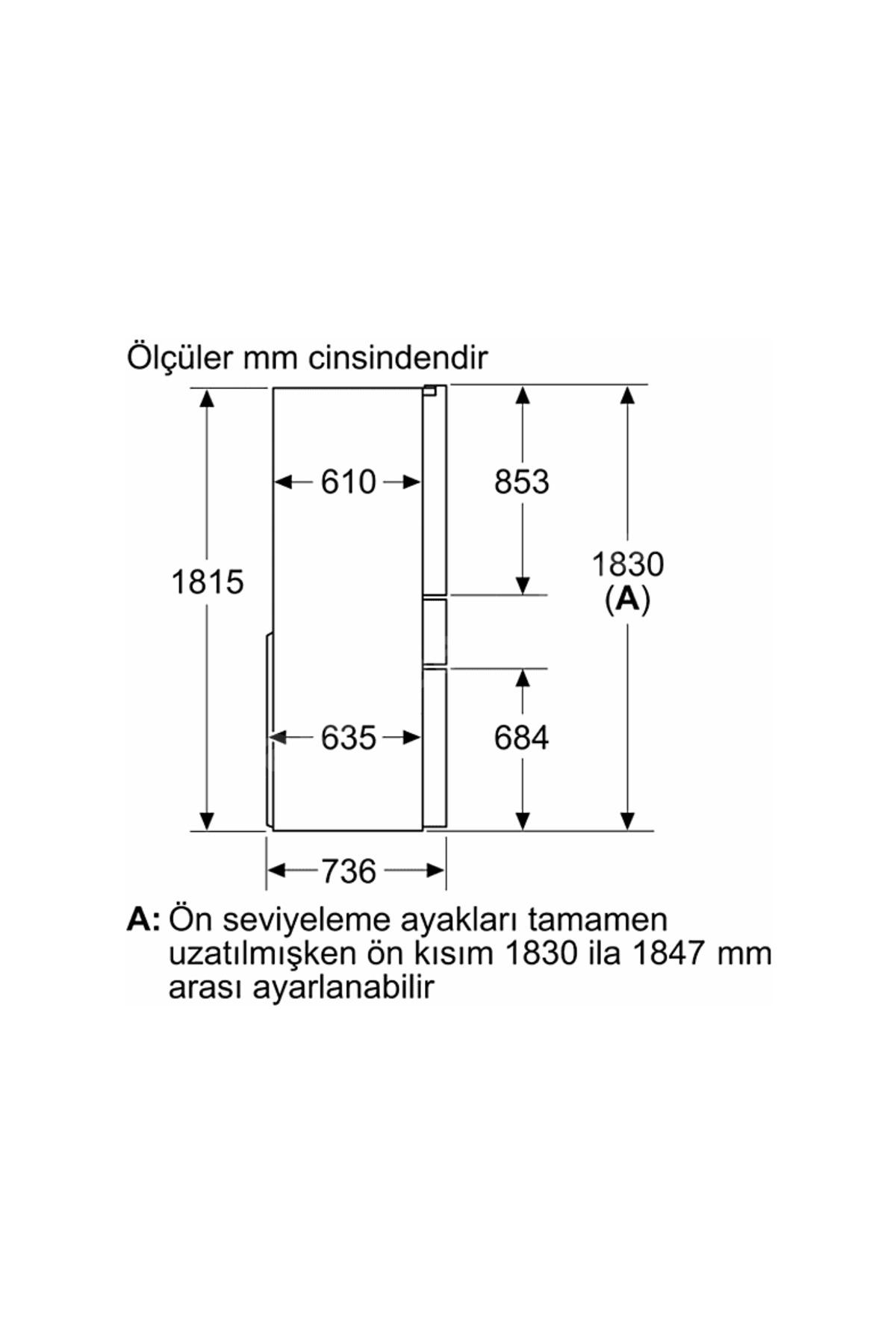 KF96RSBEA 458L 4 Kapılı Alttan Donduruculu Buzdolabı Siyah