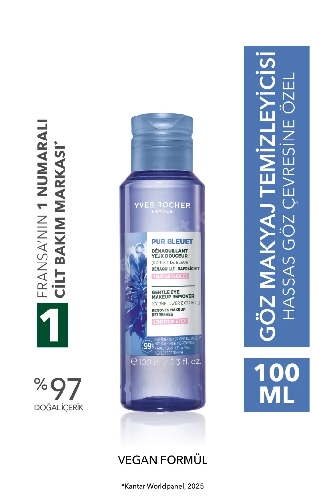 Hassas Cilt, Lens Kullanımına Uygun, Rahatlatıcı, Prebiyotik Göz Makyaj Temizleyici-Pur Bleuet-100ml