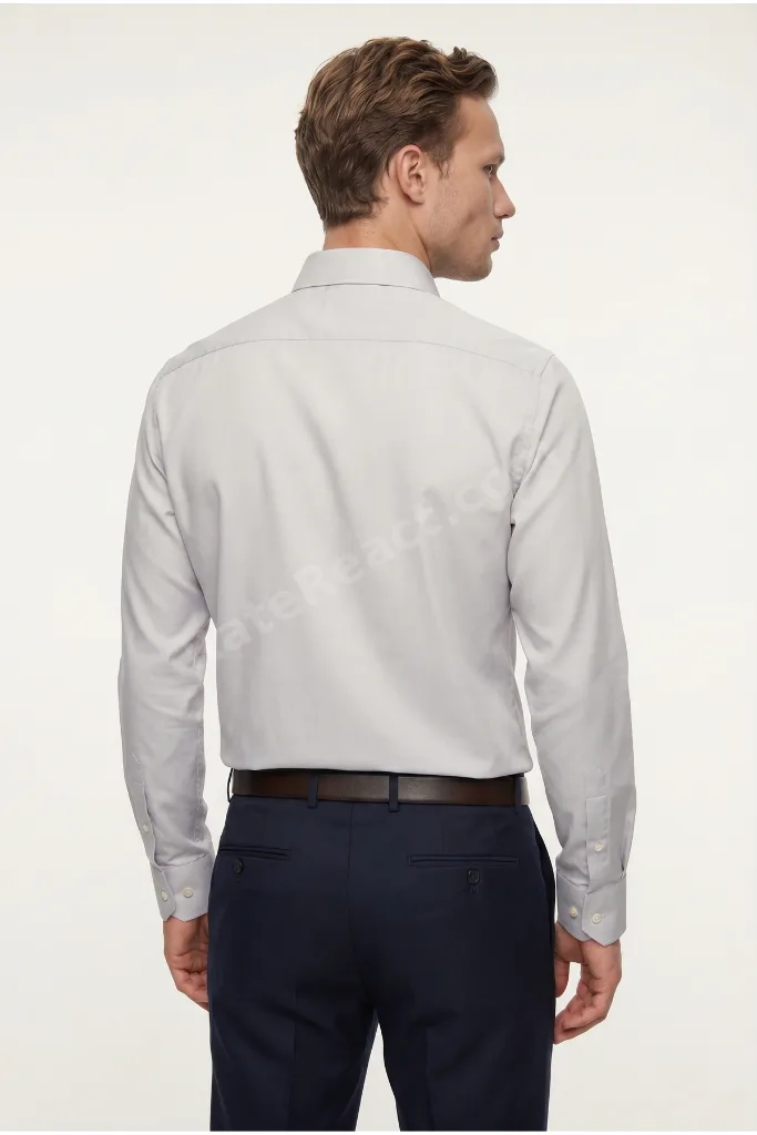Ds Damat Slim Fit Gri Klasik Kravatlık Uzun Kol Kolay Ütülenebilir Gömlek