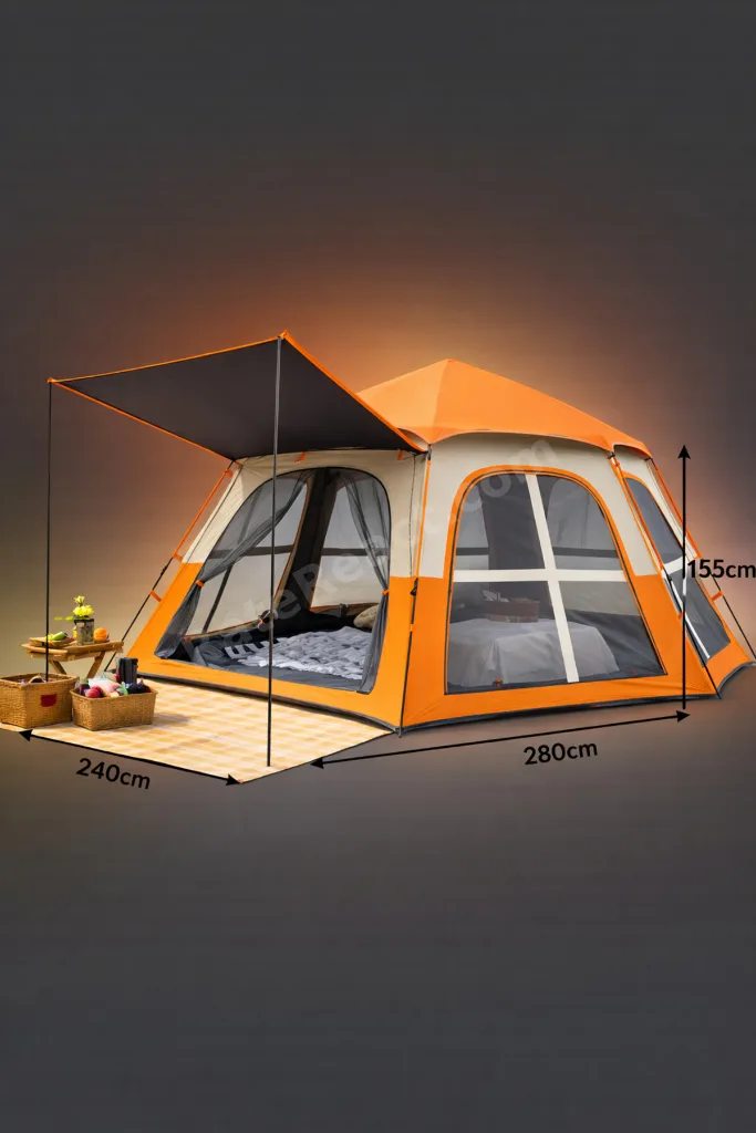 6 Kişilik Büyük Aile Kamp Çadırı Otomatik 280x240x155 cm Su Geçirmez Tente Gölgelikli