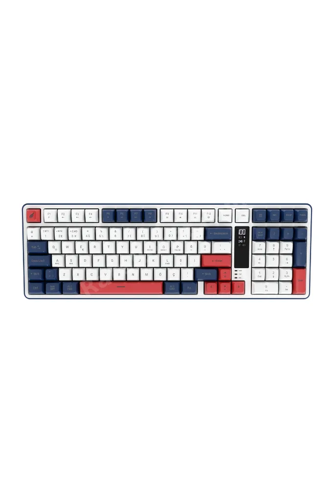 HK257 Membrane LCD RGB Kablosuz/Bluetooth Kırmızı Mavi Full Türkçe Gaming Klavye