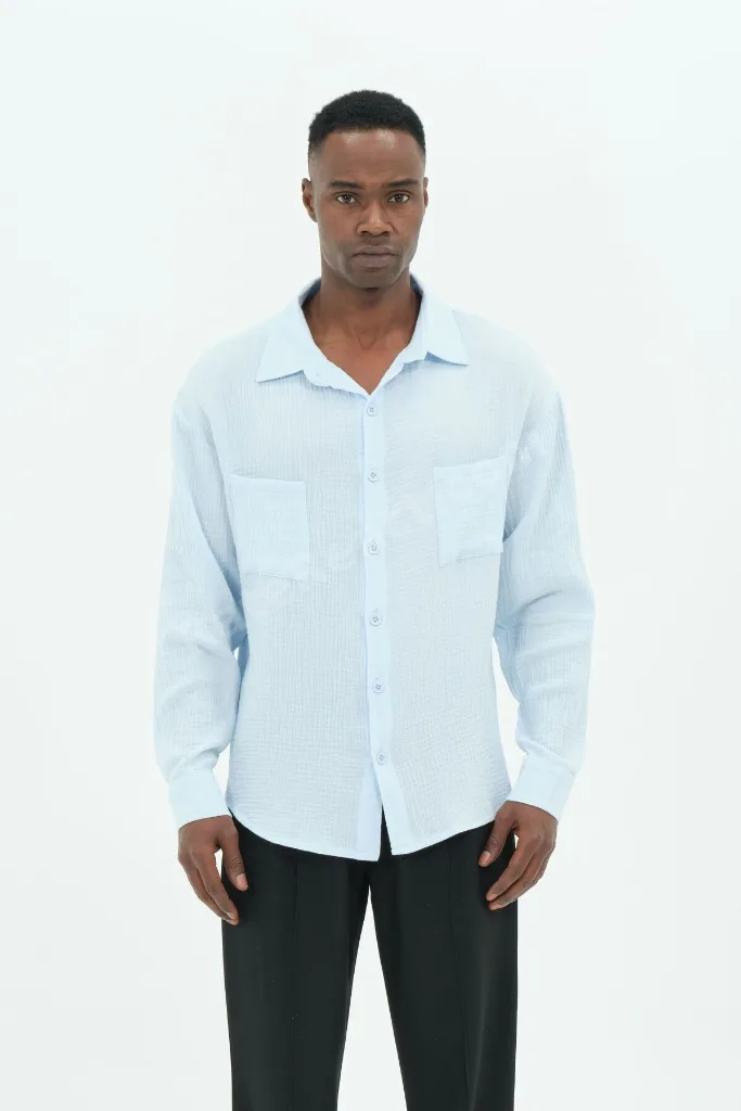 Oversize Cepli Erkek Müslin Gömlek 10XL’a Kadar Bebe Mavi