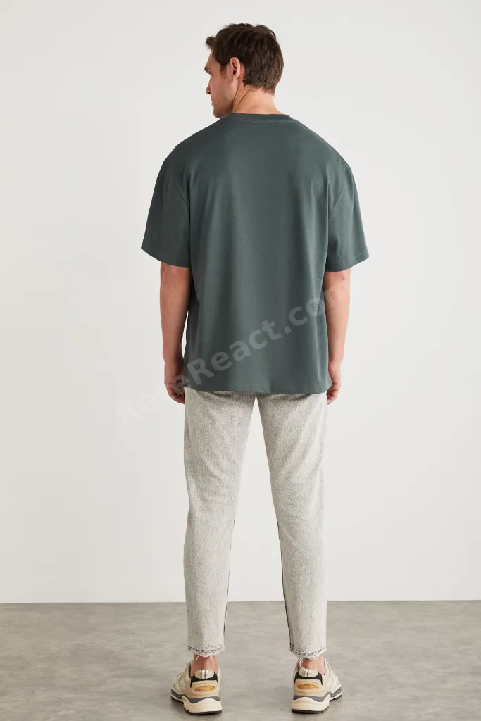 ATLANTA Erkek %100 Pamuklu Kısa Kollu Baskı Detaylı Yeşil T-Shirt