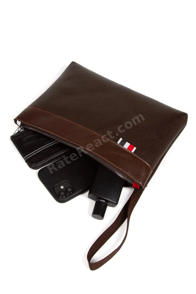 Deri El Askılı Dosya Evrak Günlük Portföy & Clutch Çanta - Kahverengi