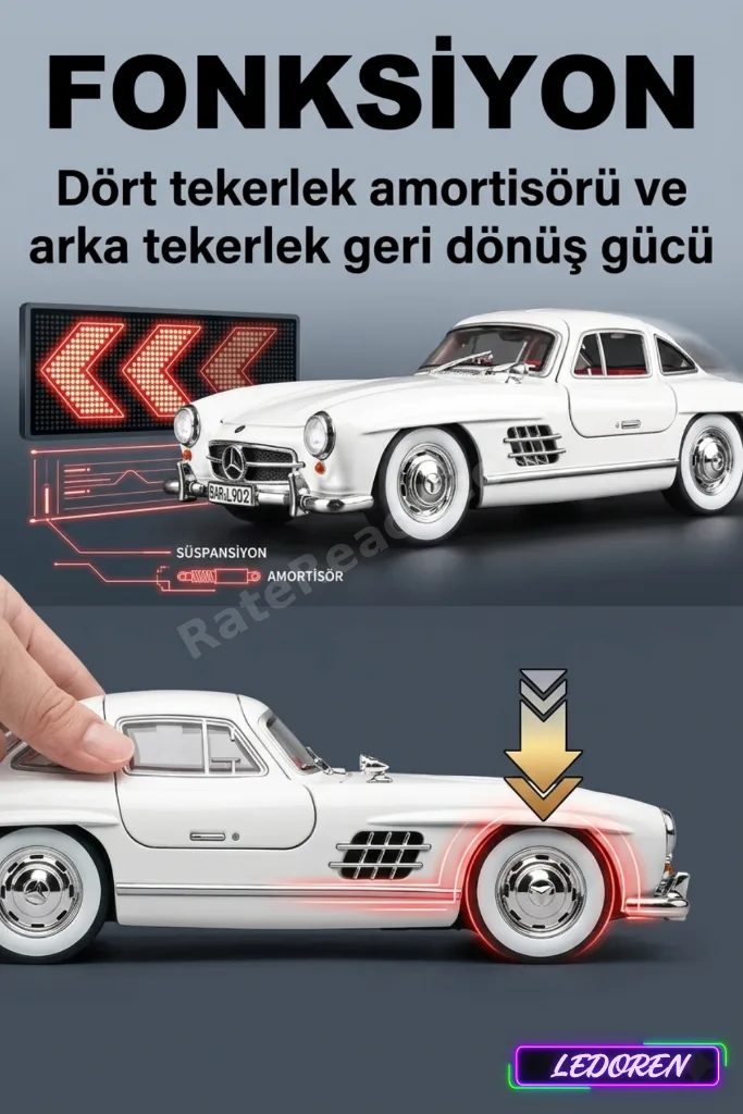 Beyaz Renkli 1954 Mercedes-Benz 300SL 1/24 Diecast Model Araba Metal Klasik Araç