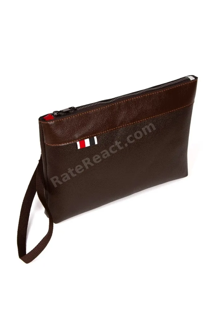 Deri El Askılı Dosya Evrak Günlük Portföy & Clutch Çanta - Kahverengi