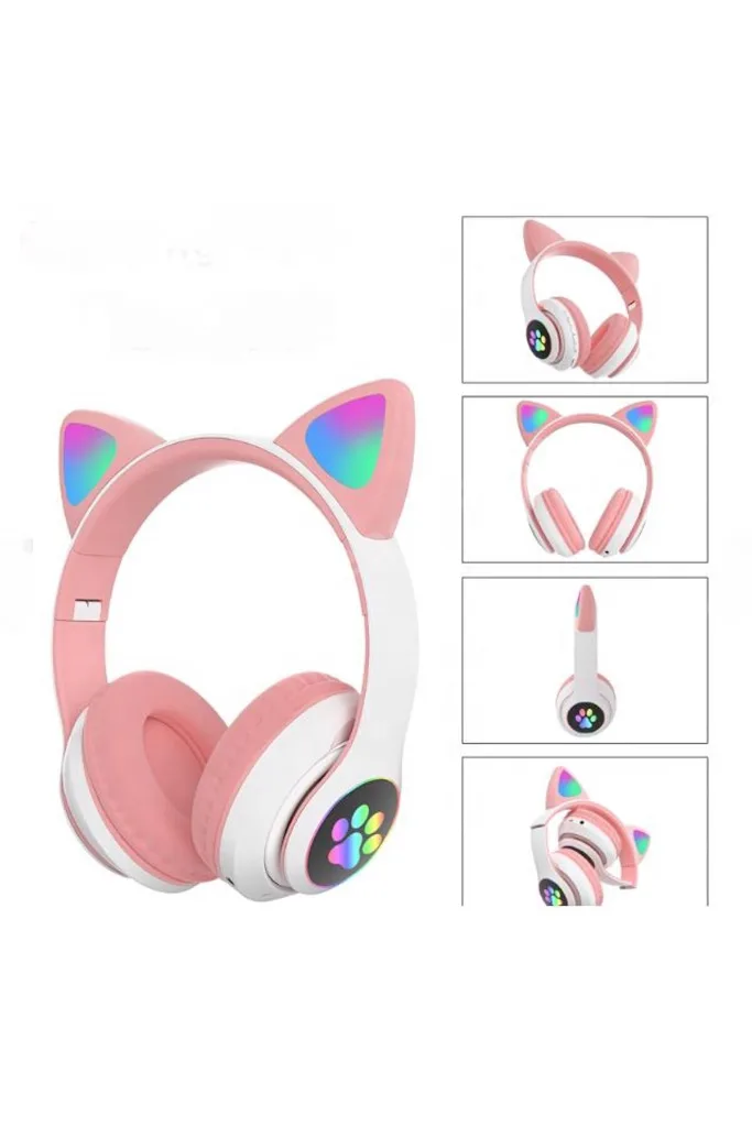 A+ Kalite Kedi Kulağı Detaylı Bluetooth Kablosuz Rengarenk Işıklı Rgb Çocuk Kulaklık 2025 vers