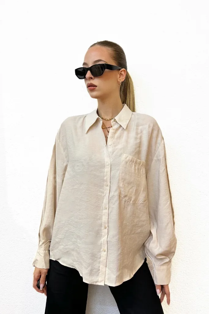 Oversize Bej Gömlek