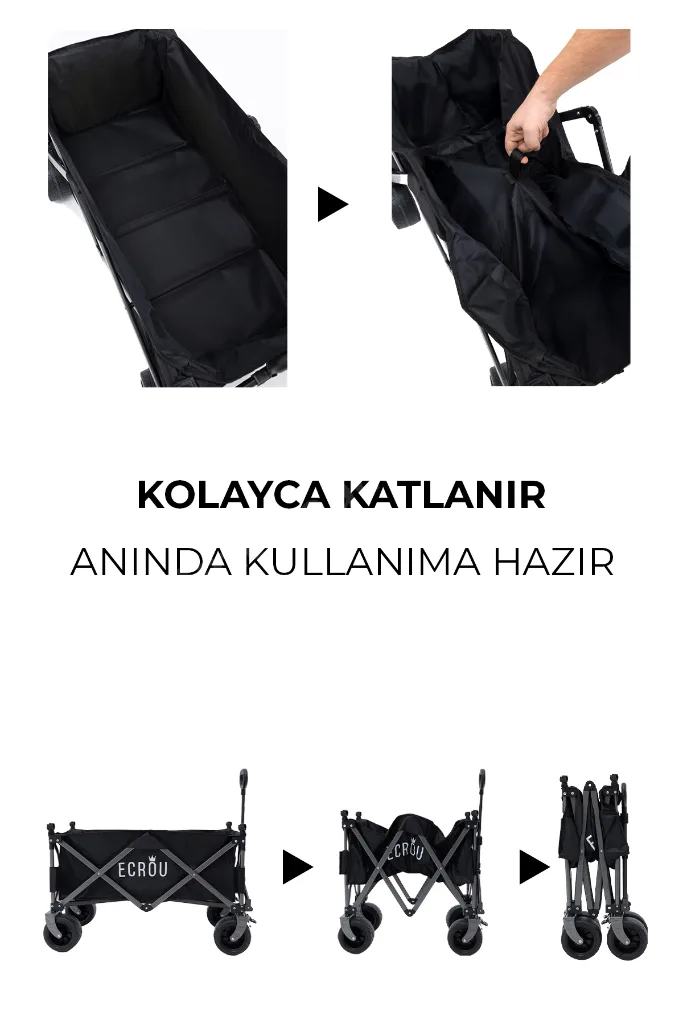 Katlanabilir, Taşınabilir, Vagon Masalı, Metal Kamp Ve Piknik Taşıma Pazar Arabası Siyah