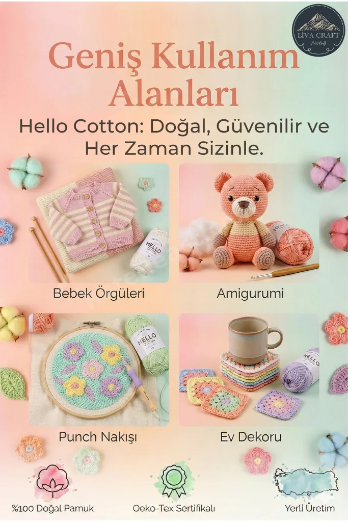 Cotton 50 Gram Canlı Renkler  Punch & Amigurimi İpliği 10'lu Paket %100 Cotton