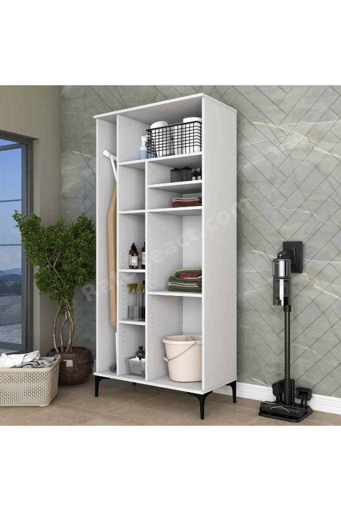 Rani KC103 Banyo Dolabı 2 Kapaklı 7 Raflı Çok Amaçlı Dolap Beyaz
