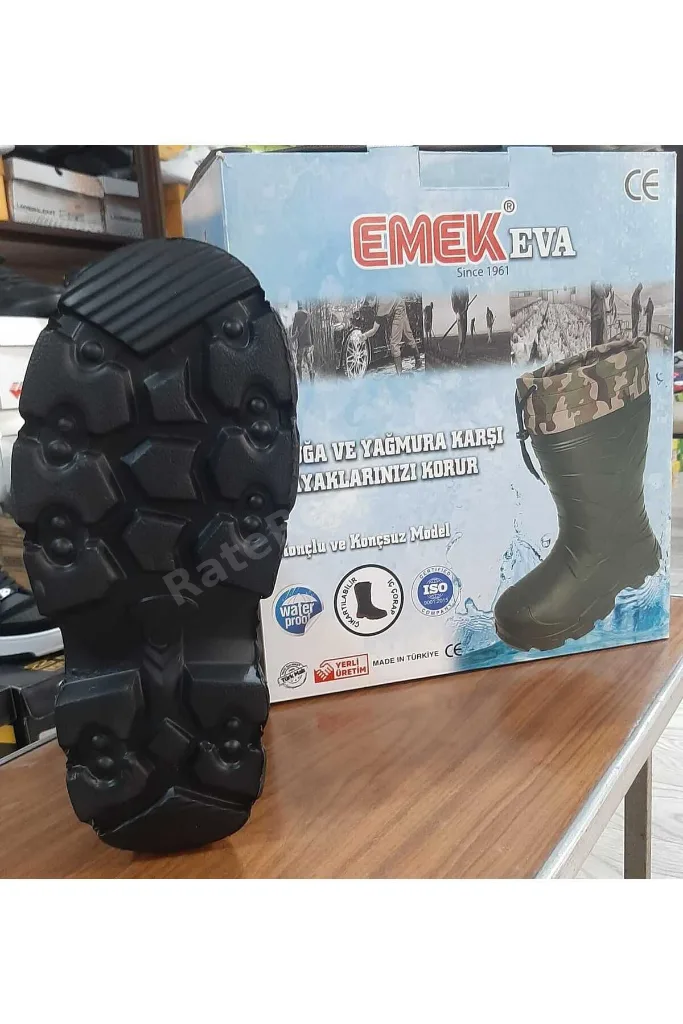 Erkek Haki İçi Çoraplı Ultra Hafif Yağmur Çizmesi