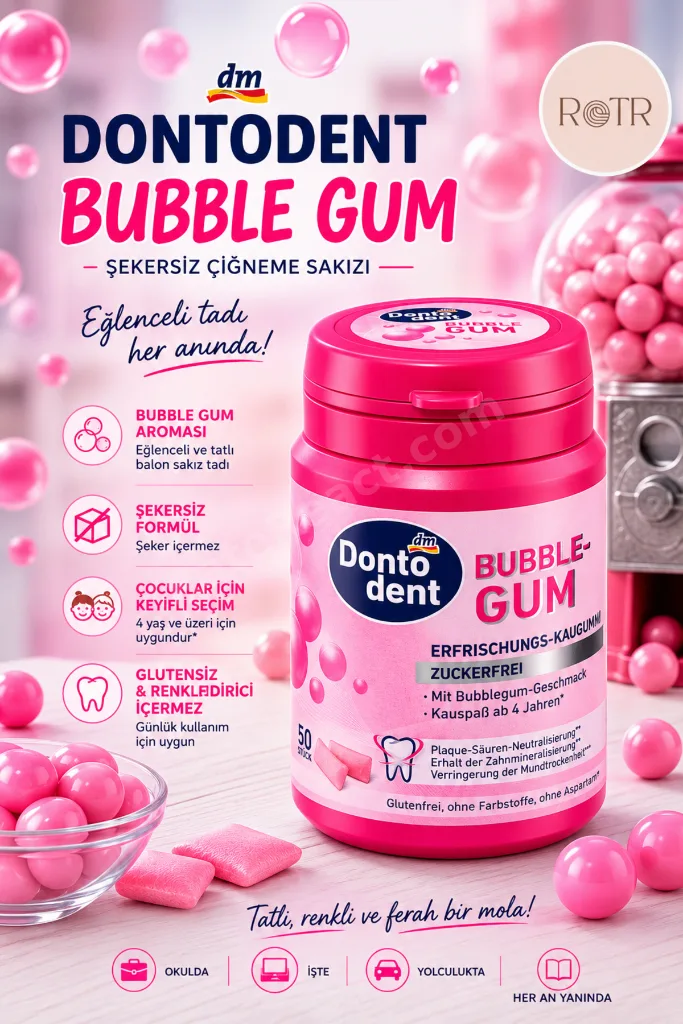 Bubble Gum Şekersiz Çiğneme Sakızı Bubble Gum Aromalı 50 Adet
