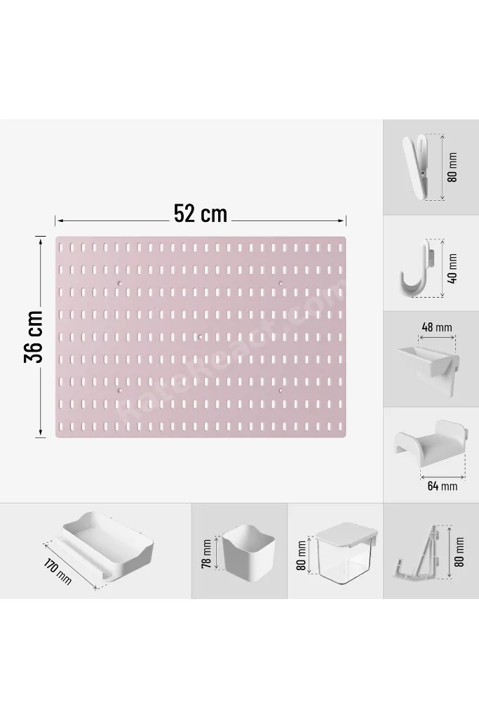 ÇOK AMAÇLI PANO ORGANİZATÖR SET 3 (52X36cm) DÜBELLİ -PANO PEMBE -AKSESUARLAR BEYAZ