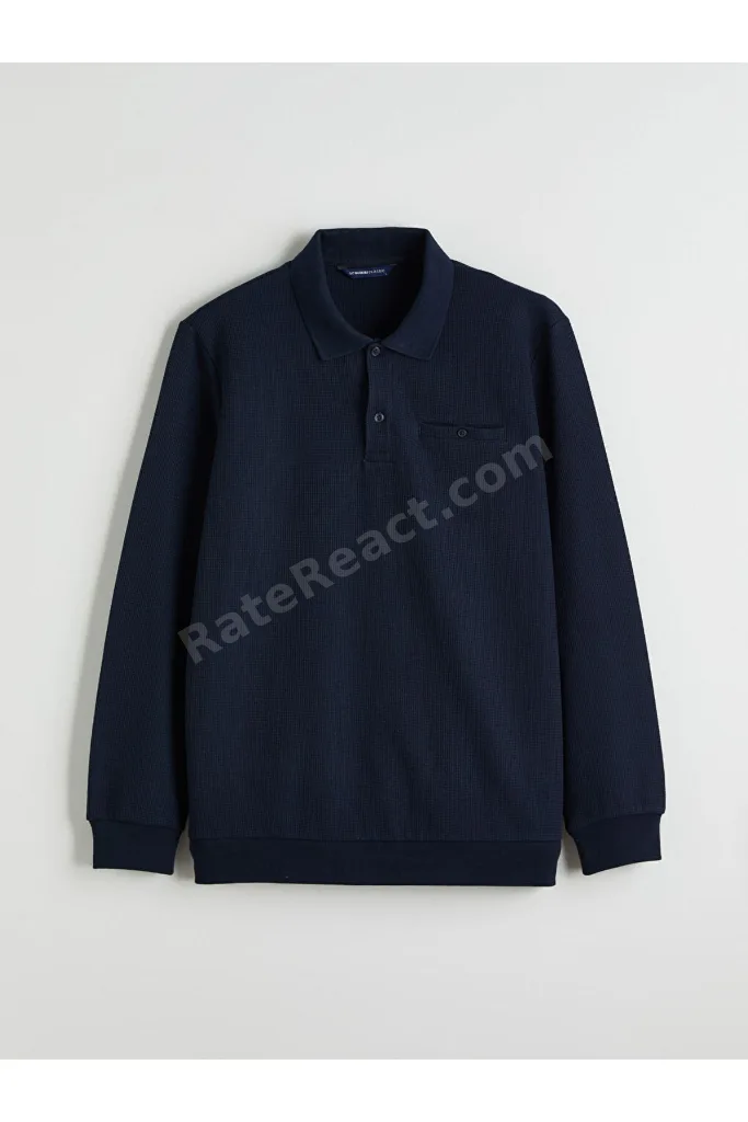 Lacivert Polo Yaka Erkek Sweatshirt