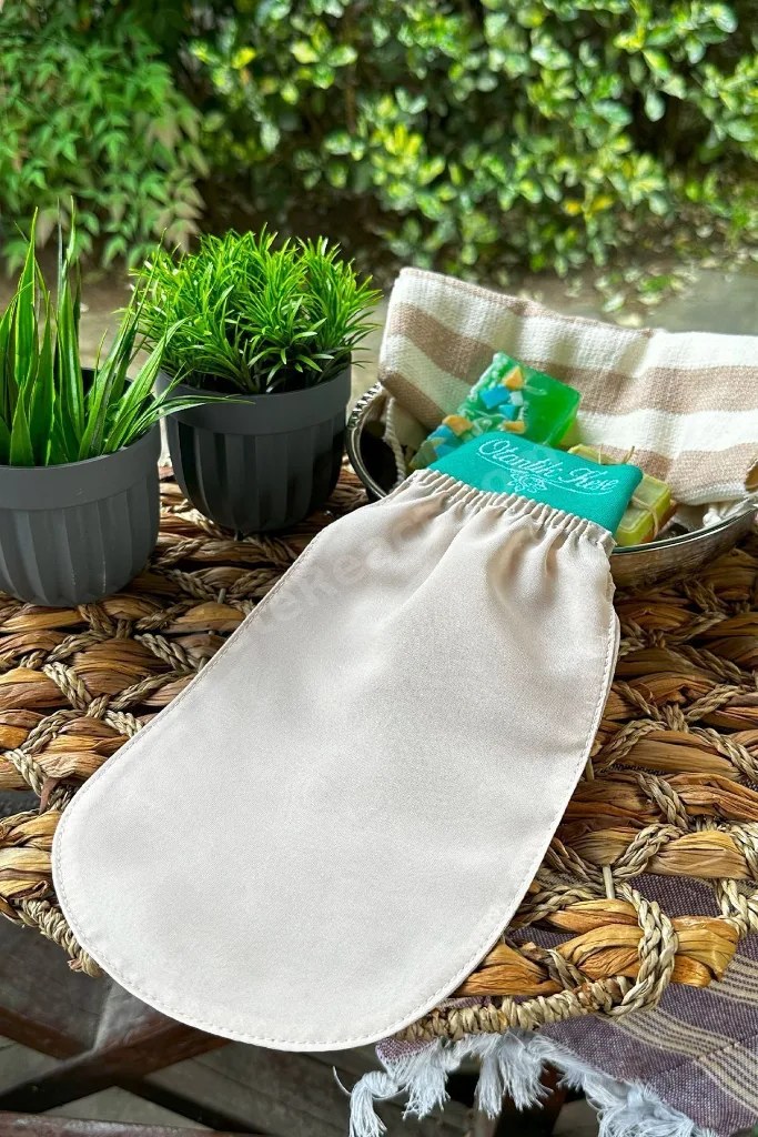 Banyo Kesesi, Hamam Kesesi, Duş Kesesi, Vücut Kesesi, Bej İpek Kese