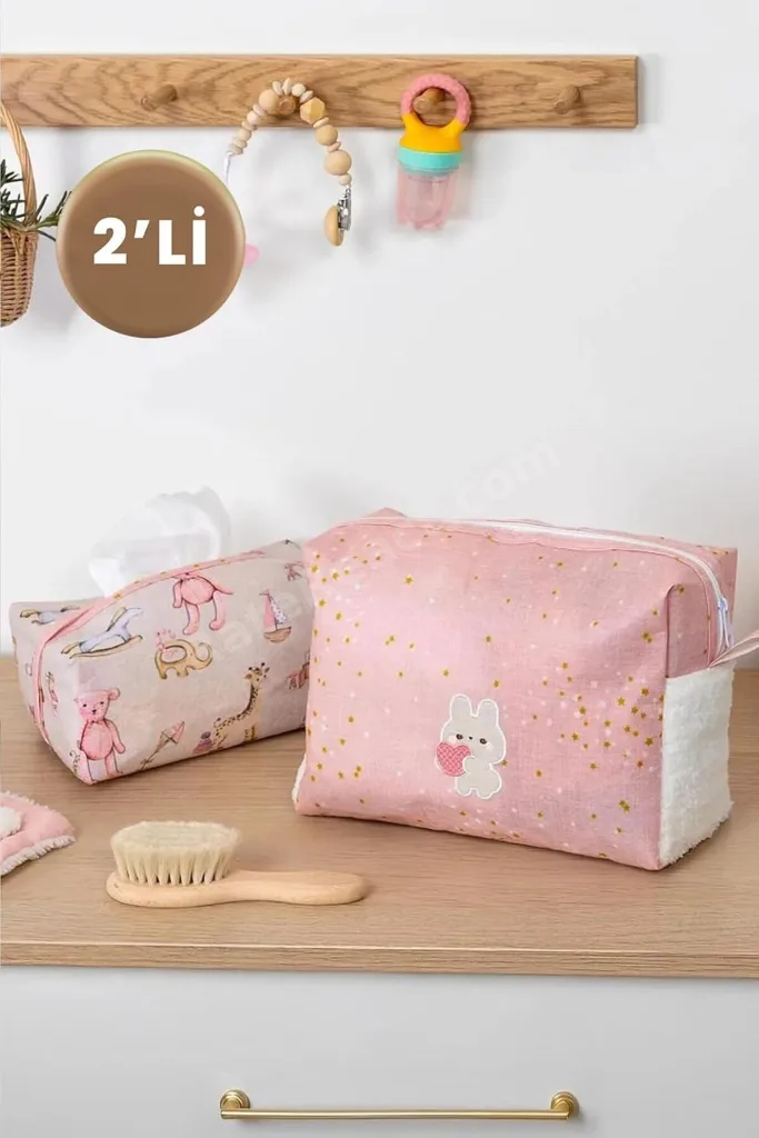 TTKTEKNOLOJİ Baby Pembe İkili Çanta Düzenleyici – Islak Mendil Ve Bebek Aksesuarları İçin Pratik Org