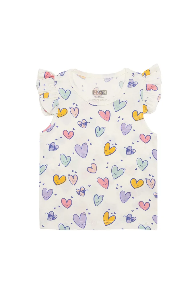 HelloBaby Basic Kız Kalp Desenli Atlet T-shirt Kız Bebek