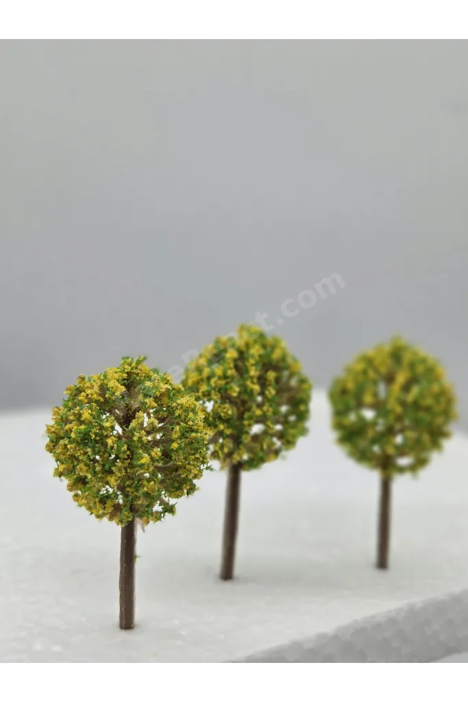 Mini Maket Ağaç Sarı Çiçekli 3'lü ( 4 cm ) Diorama, Proje ve 3 Boyutlu Ödevler