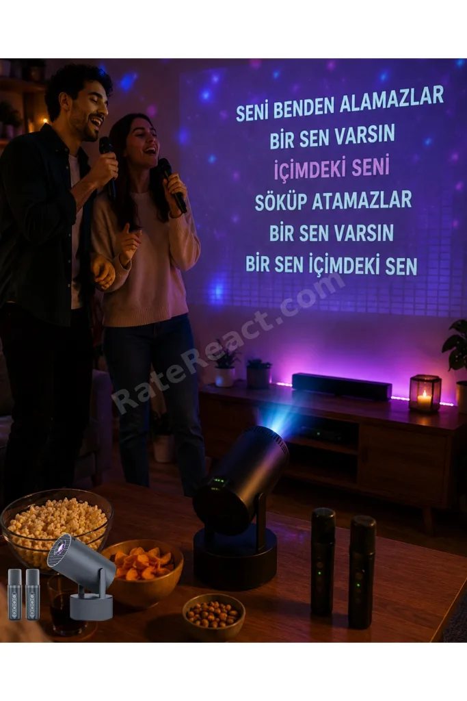 3ü 1 Arada Karaoke Ve Projeksiyon Sistemi Çift Mikrofon Destekli