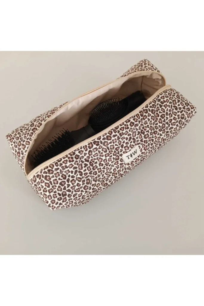 Leopar desenli tüm saç şekillendiricileriniz için XL Boy- seyahat çantası