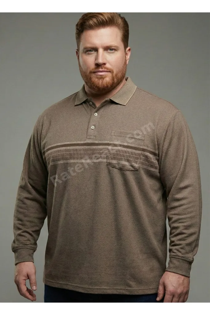 BÜYÜK BEDEN CEPLİ DESENLİ KALIN SELANİK POLO YAKA SWEATSHİRT