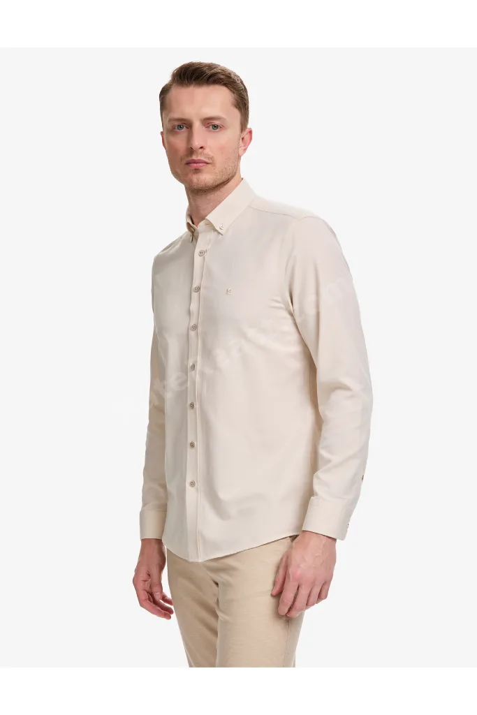 Bej Oxford Slim Fit Kolay Ütülenebilir Gömlek 50325365-VR011