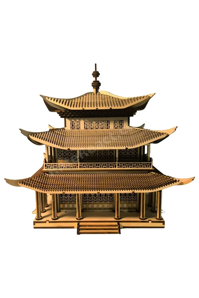 Pagoda Tapınağı Minyatür Ahşap Maket 3D Puzzle DIY Kendin Yap Hobi Koleksiyon Seti
